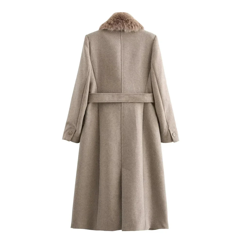 June Women's Winter Coat – Faux Fur Collar, Adjustable Belt & Elegant Warmth