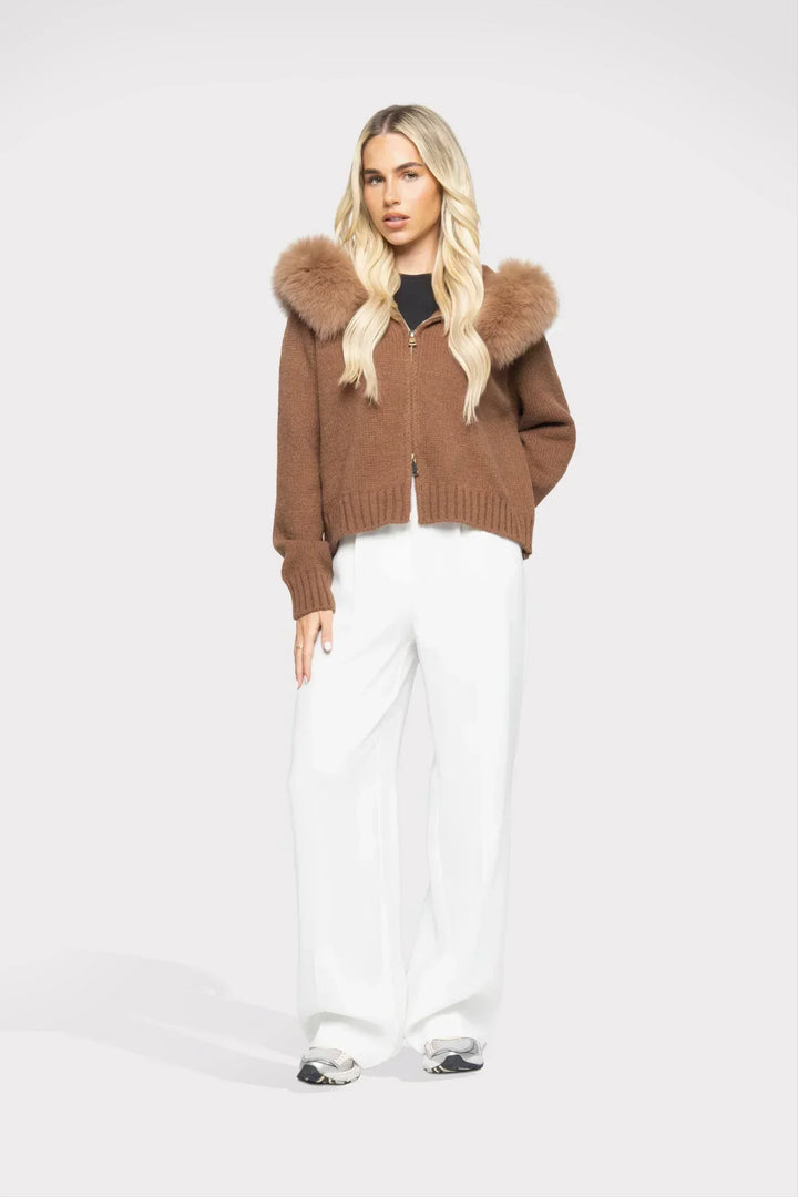 Janelle Veste Femme – Veste en Laine Élégante avec Capuche Doublée de Fourrure