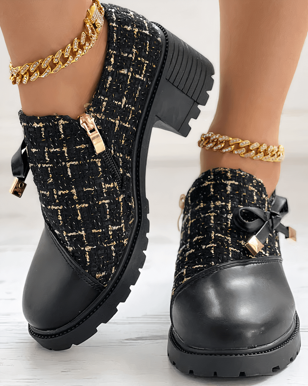 Chandni Block Heel Moccasins for Women – Elegant Rounded Toe & Padded Insole for Optimal Comfort