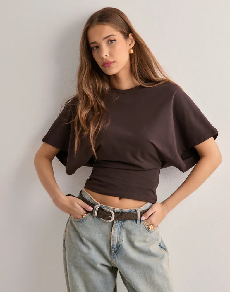 Isabelle T-Shirt Femme – T-Shirt Élégant avec Manches Évasées et Coupe Cintrée Flatteuse