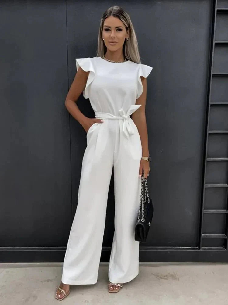 Combinaison Femme Avalon – Élégante Combinaison à Manches Courtes avec Ceinture & Poches Latérales à Fente