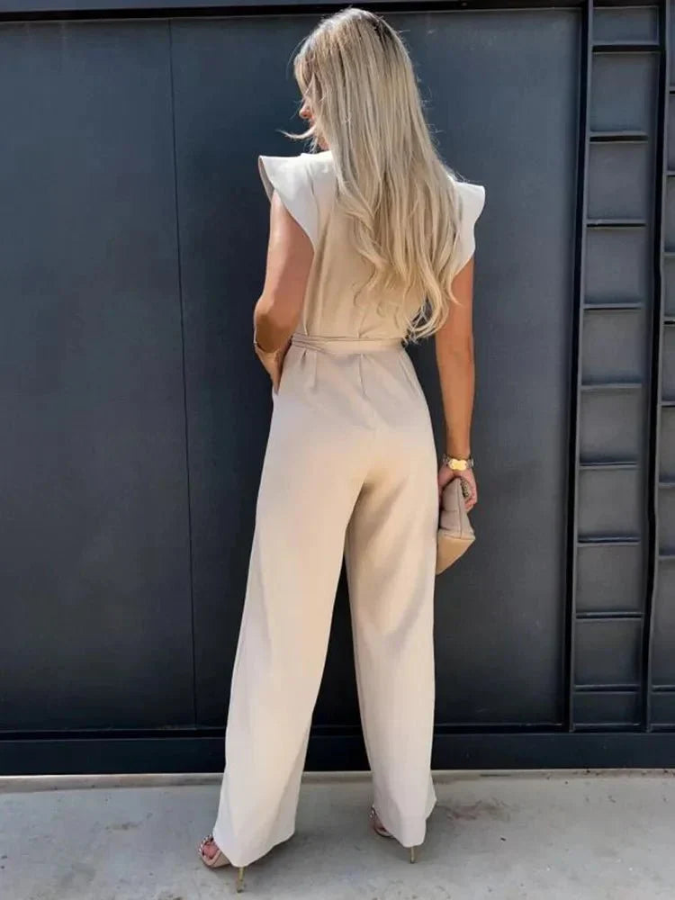 Combinaison Femme Avalon – Élégante Combinaison à Manches Courtes avec Ceinture & Poches Latérales à Fente