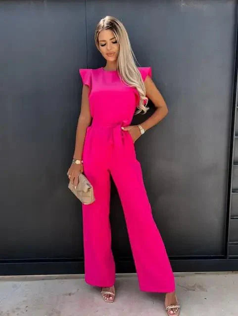 Combinaison Femme Avalon – Élégante Combinaison à Manches Courtes avec Ceinture & Poches Latérales à Fente