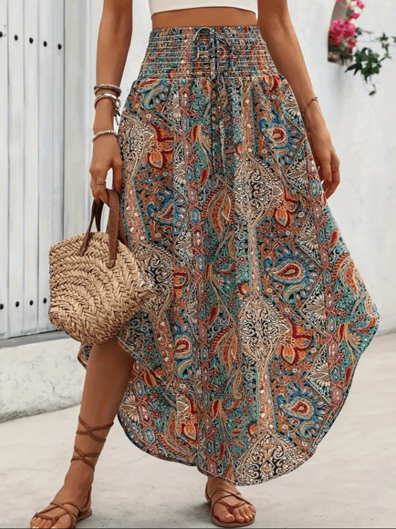 Gonna Serenity Maxi Women - Gonna lunga bohémien con tazza svasata con stampa nomade