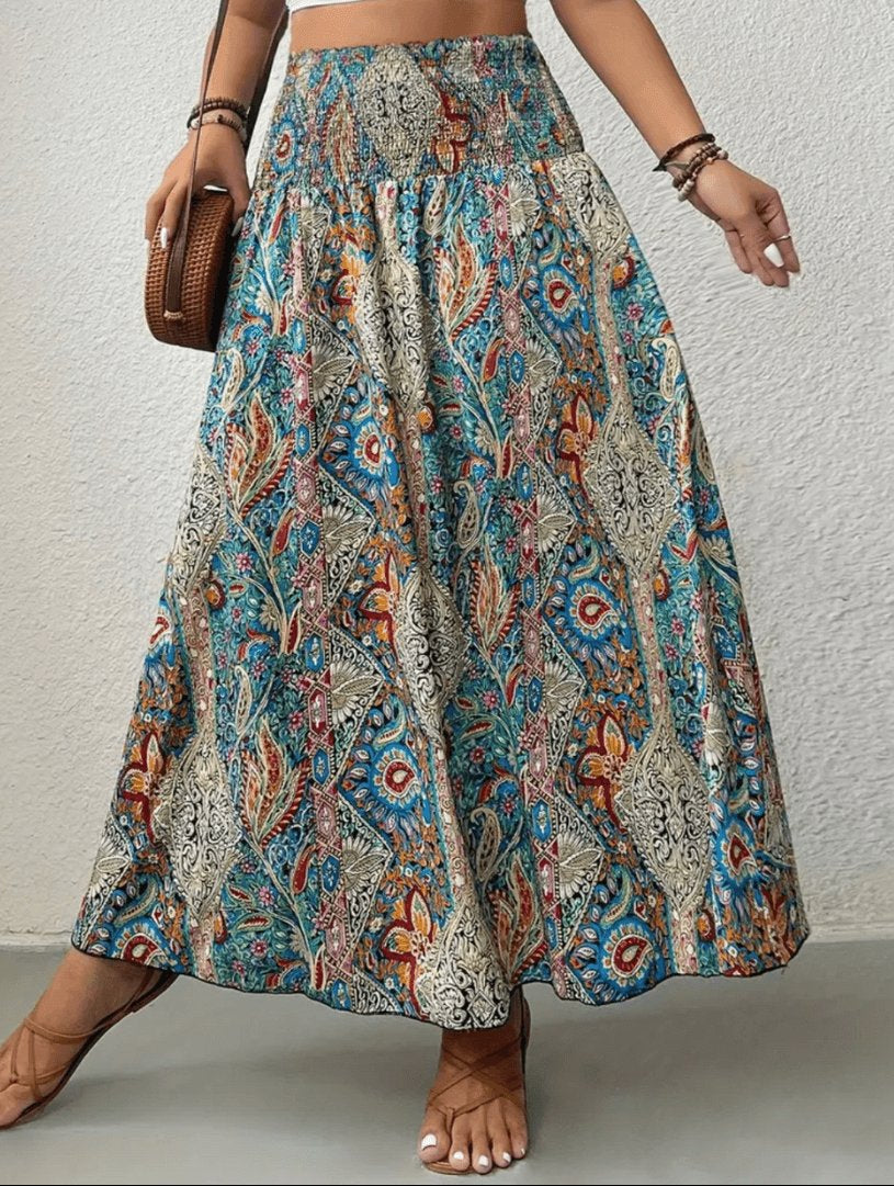 Gonna Serenity Maxi Women - Gonna lunga bohémien con tazza svasata con stampa nomade