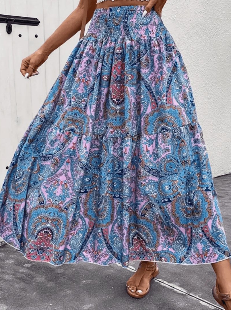 Serenity Jupe Maxi Damen – Lange Boho-Rock mit ausgestelltem Schnitt und Nomadenmuster
