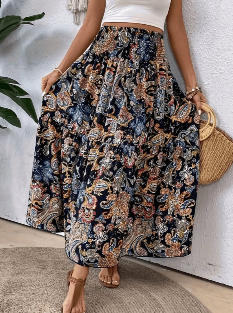 Serenity Jupe Maxi Damen – Lange Boho-Rock mit ausgestelltem Schnitt und Nomadenmuster