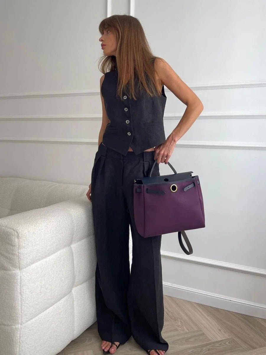 Freya Ensemble en Lin Femme – Coordonné Estival avec Gilet Sans Manches & Pantalon Large au Style Naturel