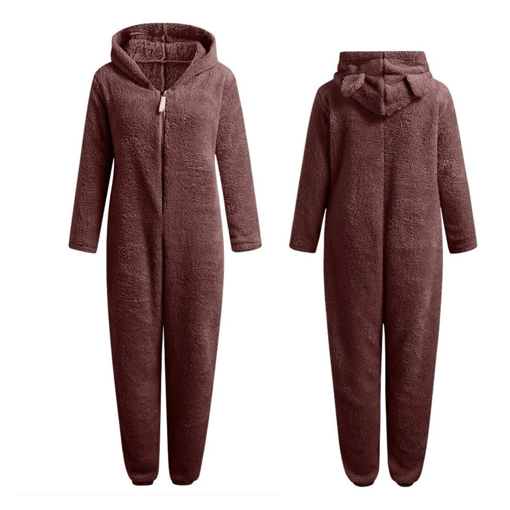 Ellie Women's Fleece Jumpsuit – Soft and Warm Onesie with Hood & Zipper Closure