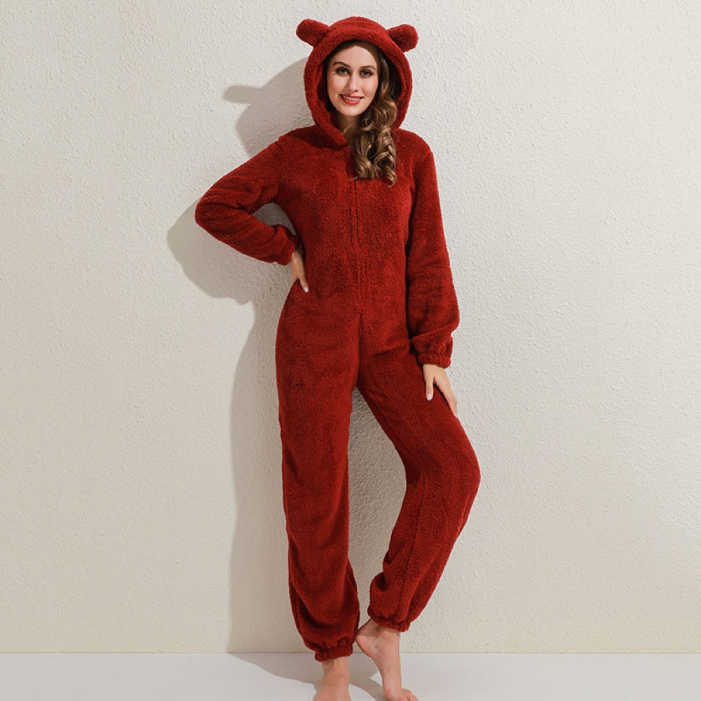 Ellie Women's Fleece Jumpsuit – Soft and Warm Onesie with Hood & Zipper Closure
