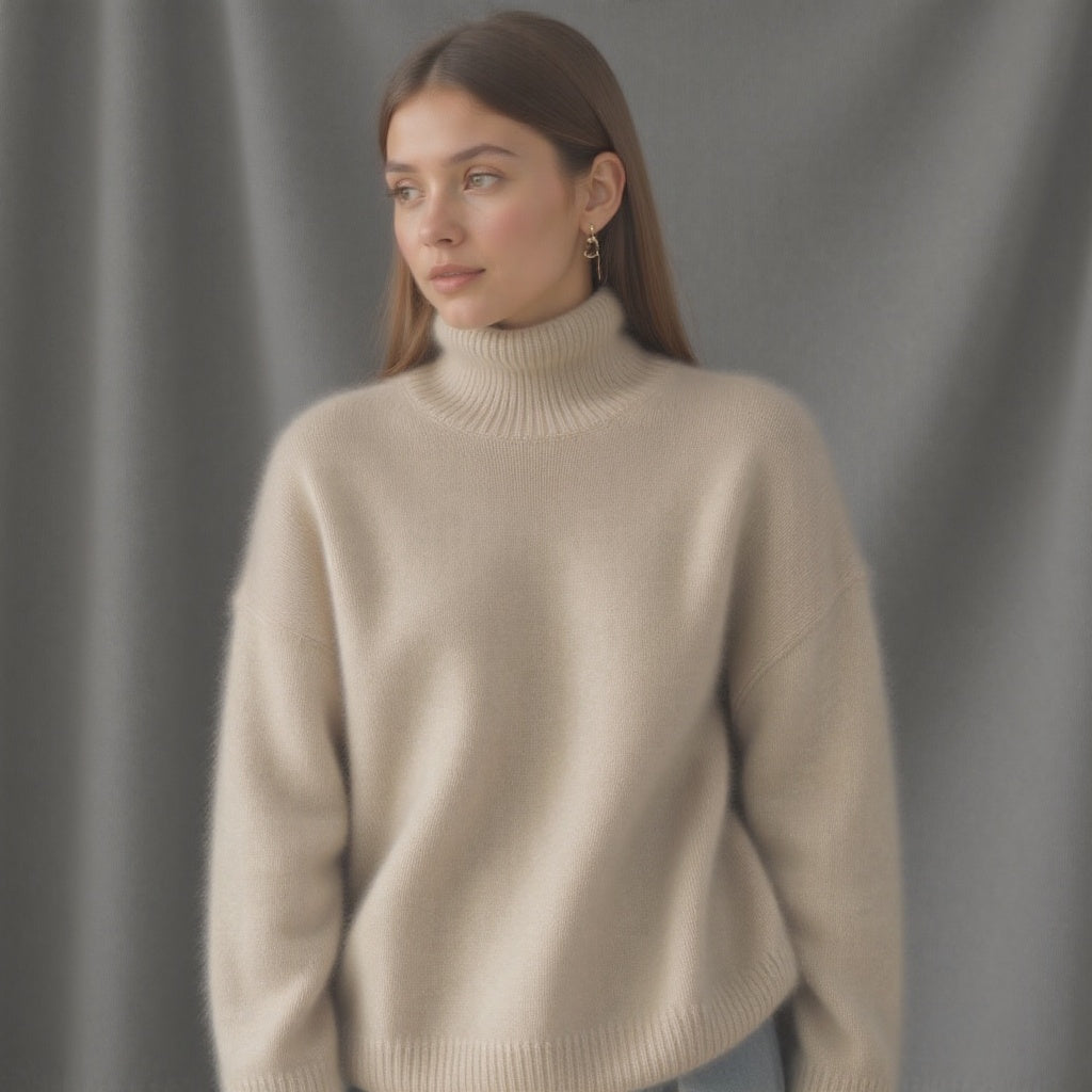 Sydney Pull Femme Col Roulé Oversize en Cachemire – Doux, Chaud & Élégant