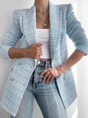 Charlotte Blazer Femme en Tweed – Elegant lyseblå jakke med dobbeltradet design