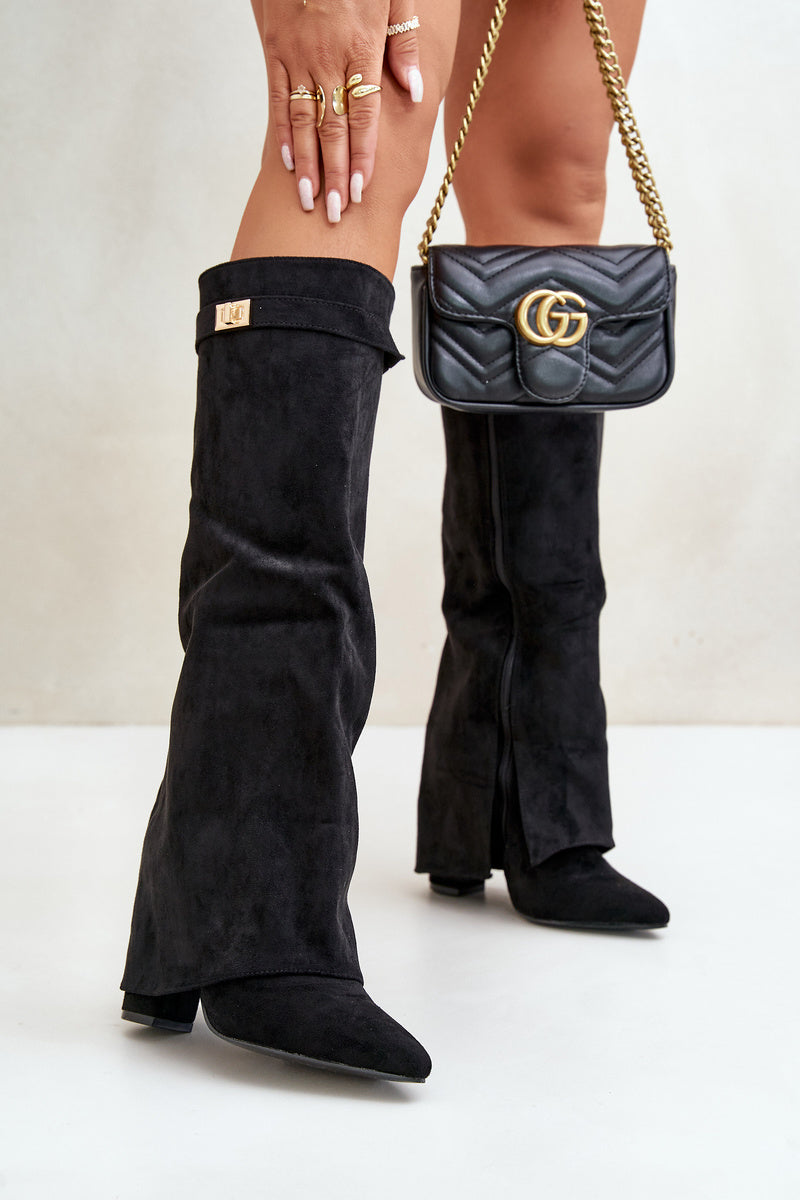 Amélie Bottes Hautes – Bottes en Suédine Noire avec Bout Pointu & Détails Élégants