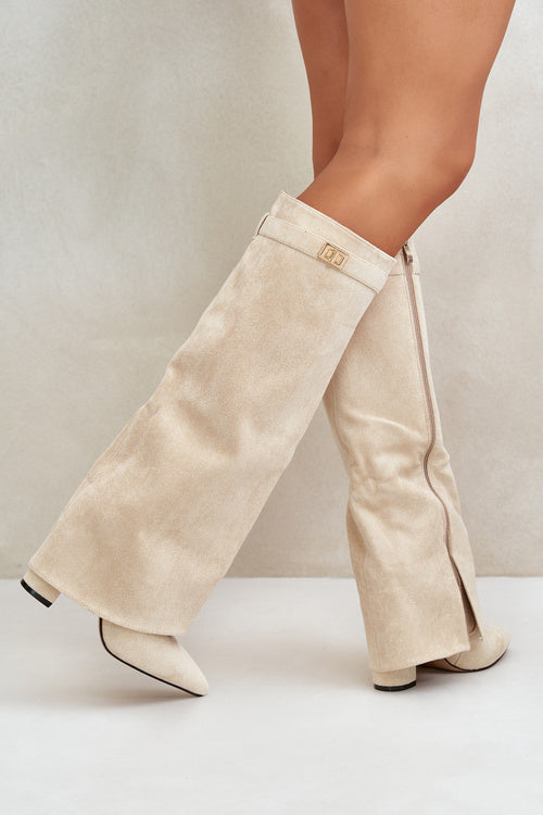 Amélie Bottes Hautes – Bottes en Suédine Noire avec Bout Pointu & Détails Élégants
