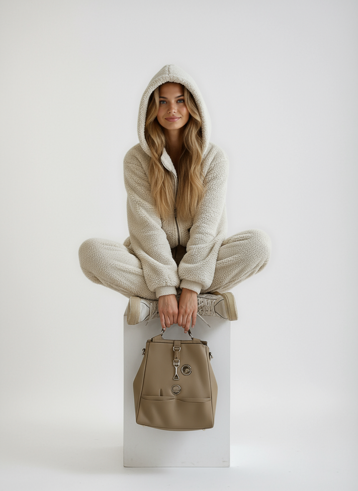 Madelyn Ensemble Loungewear Damen aus Teddy-Fleece – Ultraweich, lockerer Schnitt mit gemütlichem Design Beige