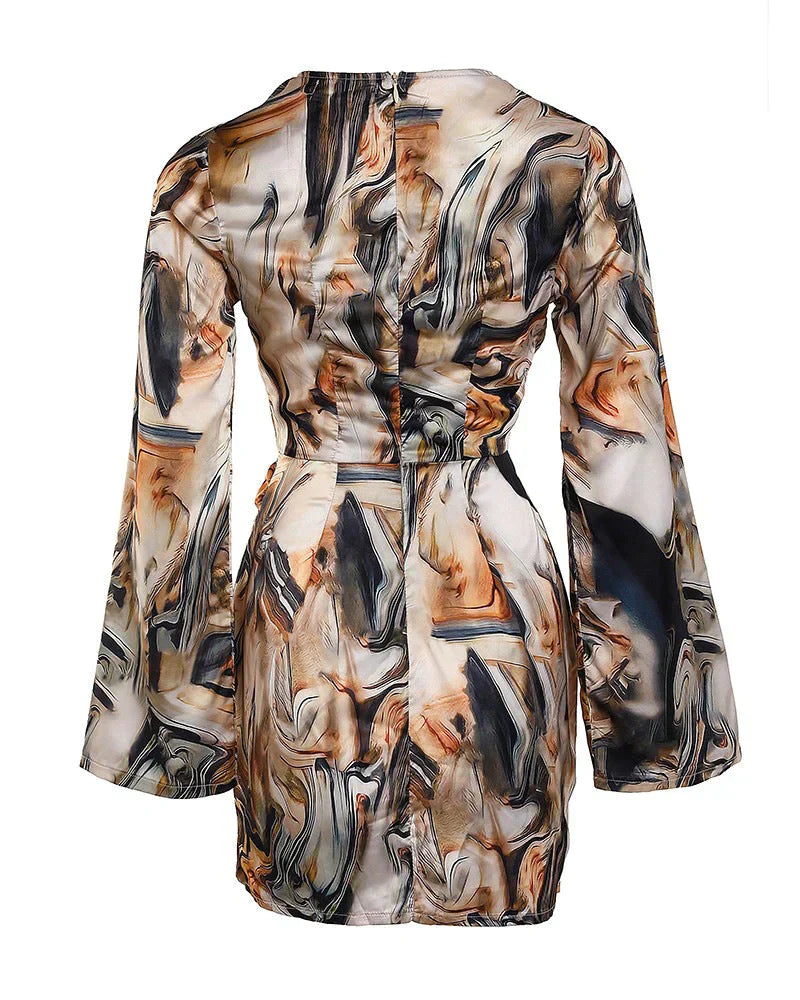 Jena Robe Portefeuille Femme – Imprimé Texte, Décolleté en V, Manches Longues Élégantes