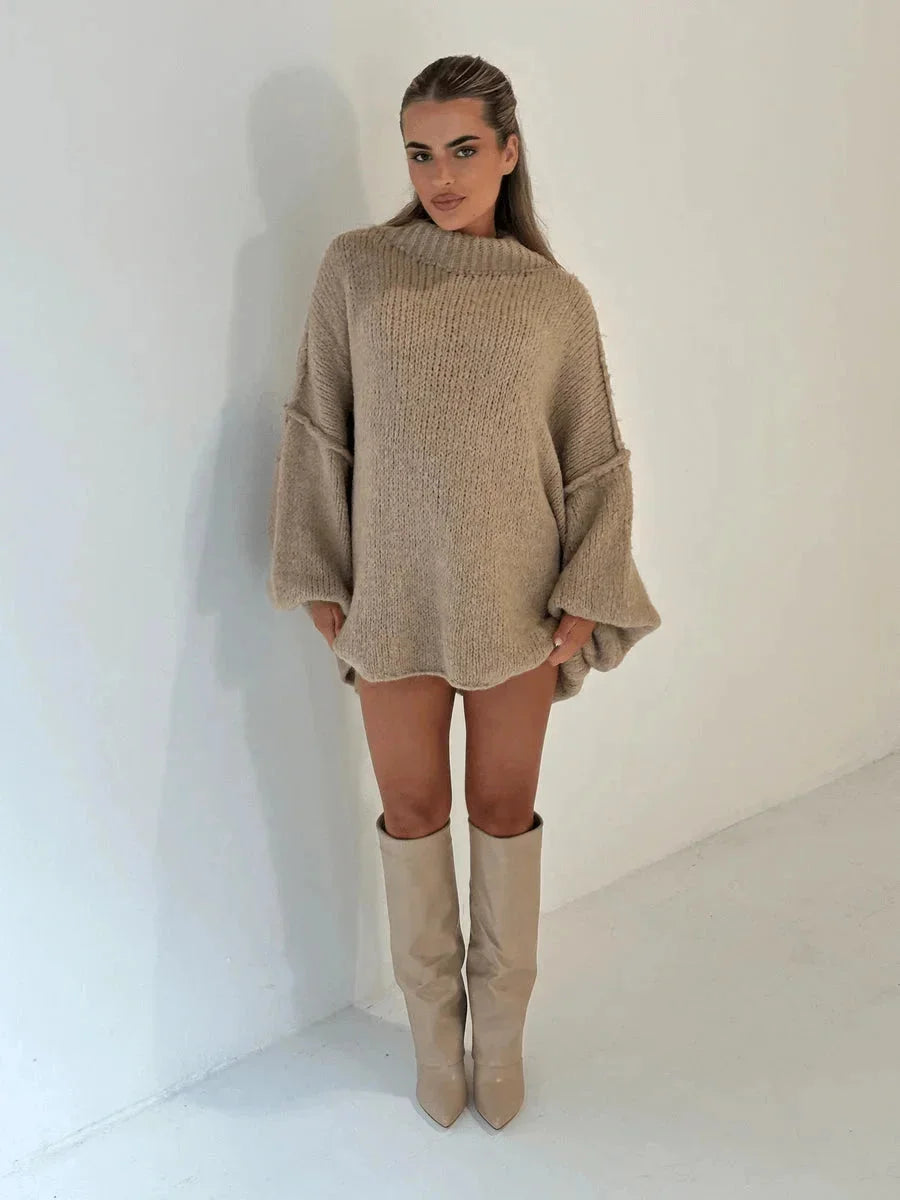 Women's Oversized Cooling Sweater with Turtleneck – Soft Knit, Loose Fit & Contemporary Style