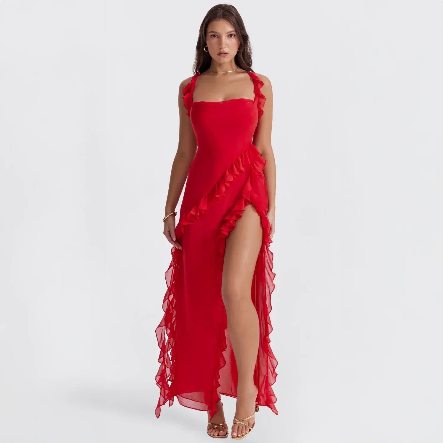 Vestido para mujeres Isabelle Maxi - Vestido de noche asimétrico con acabado de lujo y elegante corte