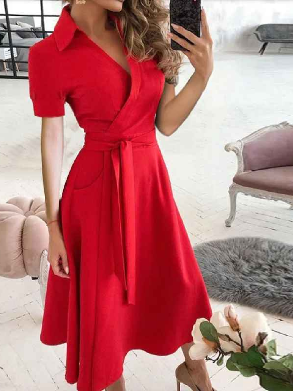 Lucia Robe Femme – Robe à Imprimé Géométrique avec Ceinture à la Taille et Coupe Aérienne pour Chaque Instant