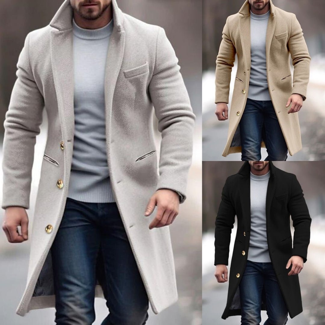 Robert Manteau Uomo Inverno – Lungo Elegante con Tasche Pratiche, Bottoni e Taglio Slim