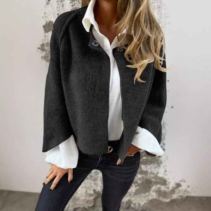 Isabella Manteau Femme – Court, Chic en Cachemire Mélangé avec Boutons-Pression Élégants