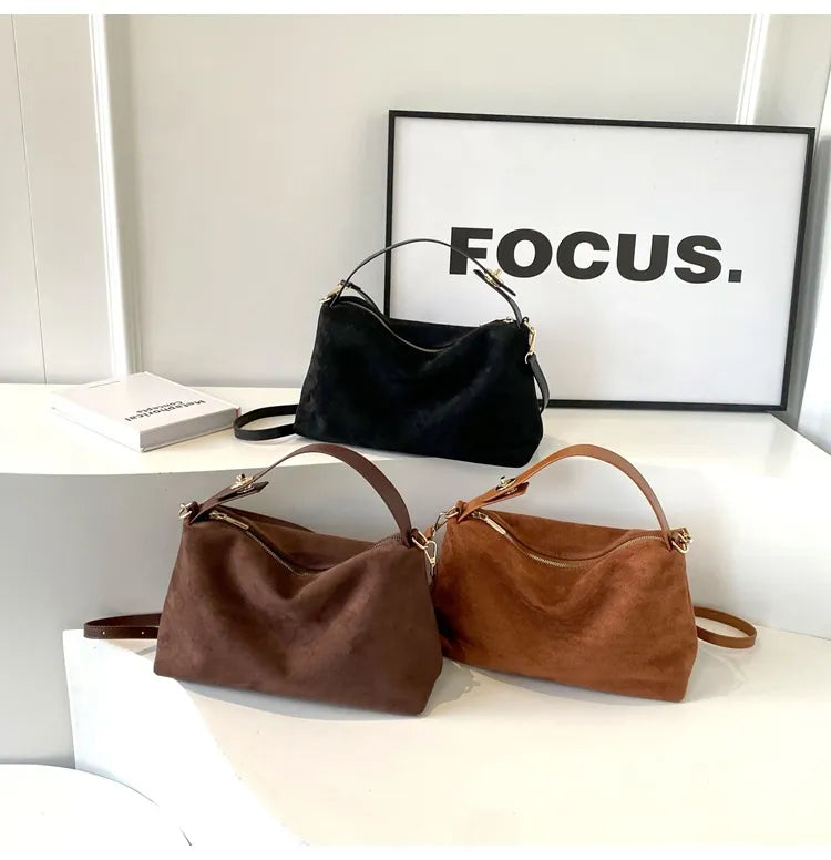 Maëlle Sac à Épaule Femme – Sac Suède Élégant avec Anse Similicuir & Grand Compartiment