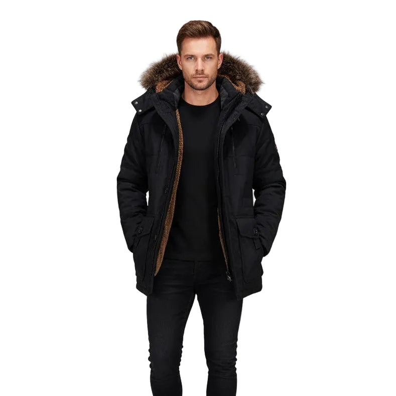 Jior Parka d’Hiver Homme – Manteau Chaud Coupe Ample avec Col en Fourrure et Style Parka