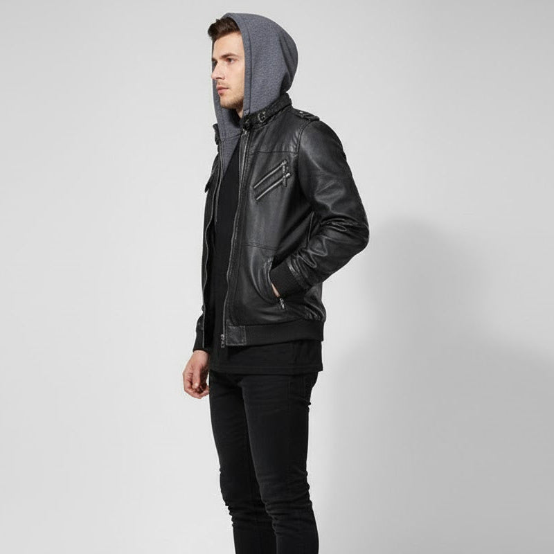 Filipo Herren Lederjacke mit Kapuze – Moderner Blouson mit normaler Passform im urbanen Stil