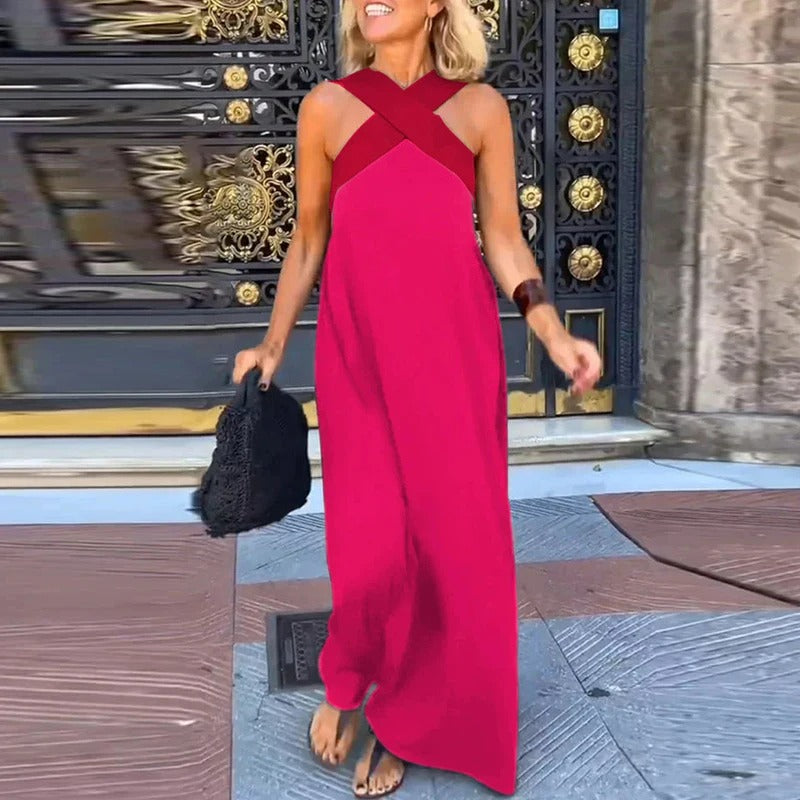 Sienna Robe Longue Femme – Élégante Robe d’Été à Bretelles Croisées & Coupe Décontractée