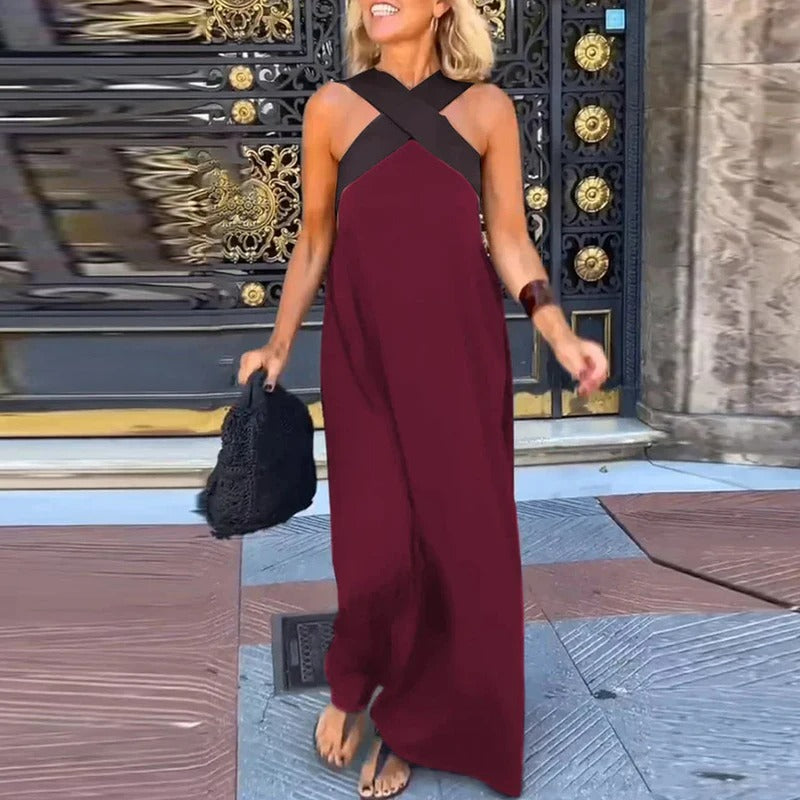 Sienna Robe Longue Femme – Élégante Robe d’Été à Bretelles Croisées & Coupe Décontractée