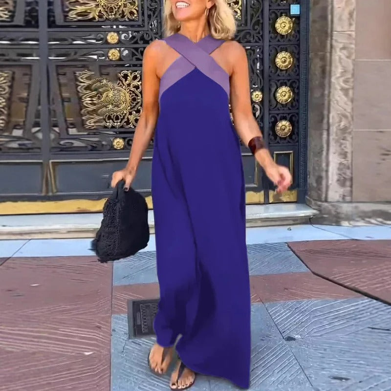 Sienna Robe Longue Femme – Élégante Robe d’Été à Bretelles Croisées & Coupe Décontractée