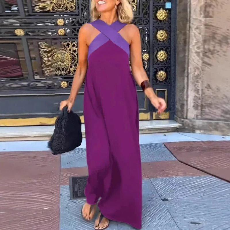 Sienna Robe Longue Femme – Élégante Robe d’Été à Bretelles Croisées & Coupe Décontractée