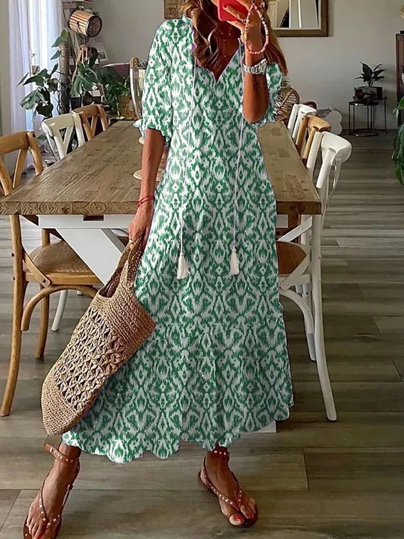 Robe Longue Femme Bettina – Robe Bohème d’Été avec Cordon à la Taille & Coupe Aérée