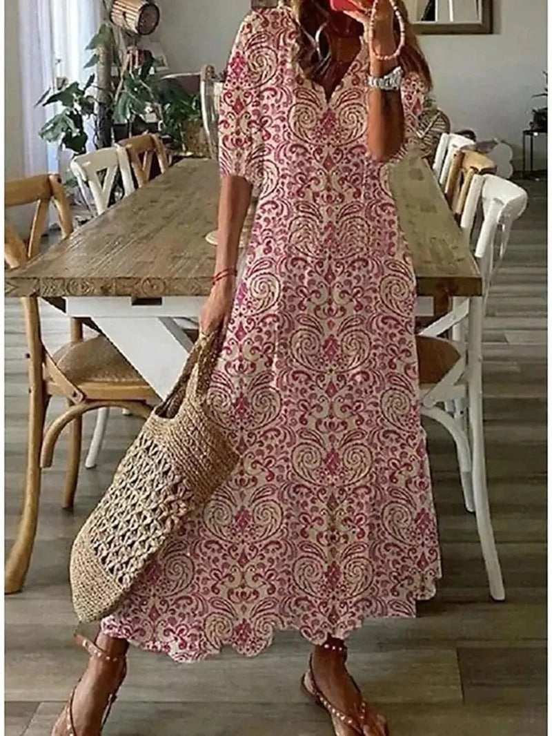 Robe Longue Femme Bettina – Robe Bohème d’Été avec Cordon à la Taille & Coupe Aérée