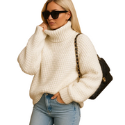 Marjolein Damenpullover Oversize Rollkragen – Warmes & Bequemes Waffelstrick