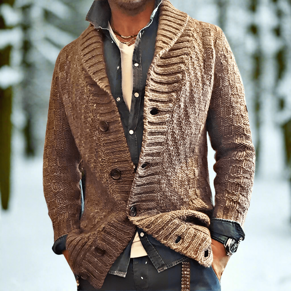 Julien Herren-Strickjacke aus Wolle – Weiche Strickweste mit Schalkragen und Eleganter Knopfleiste