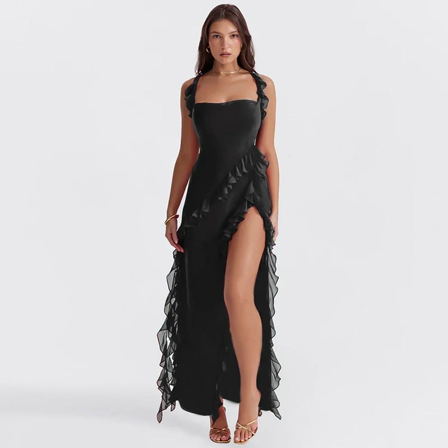 Vestido para mujeres Isabelle Maxi - Vestido de noche asimétrico con acabado de lujo y elegante corte