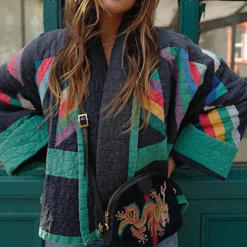 Zeline Veste Matelassée Femme – Manteau Oversize Patchwork Rétro au Style Moderne