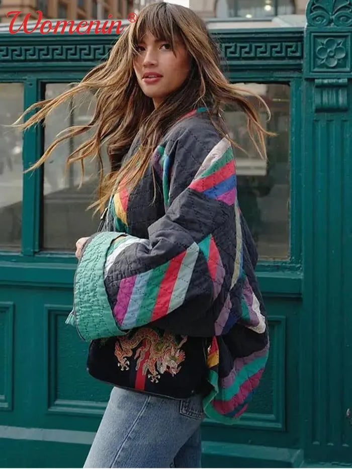 Zeline Chaqueta Acolchada Mujer – Abrigo Oversize Patchwork Retro con Estilo Moderno
