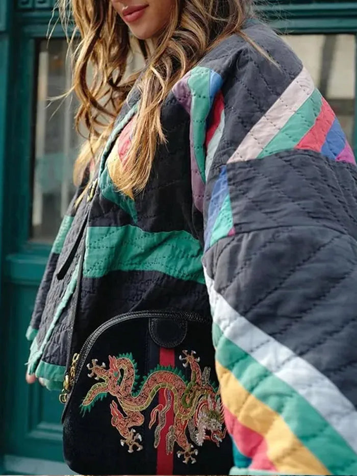 Zeline Chaqueta Acolchada Mujer – Abrigo Oversize Patchwork Retro con Estilo Moderno