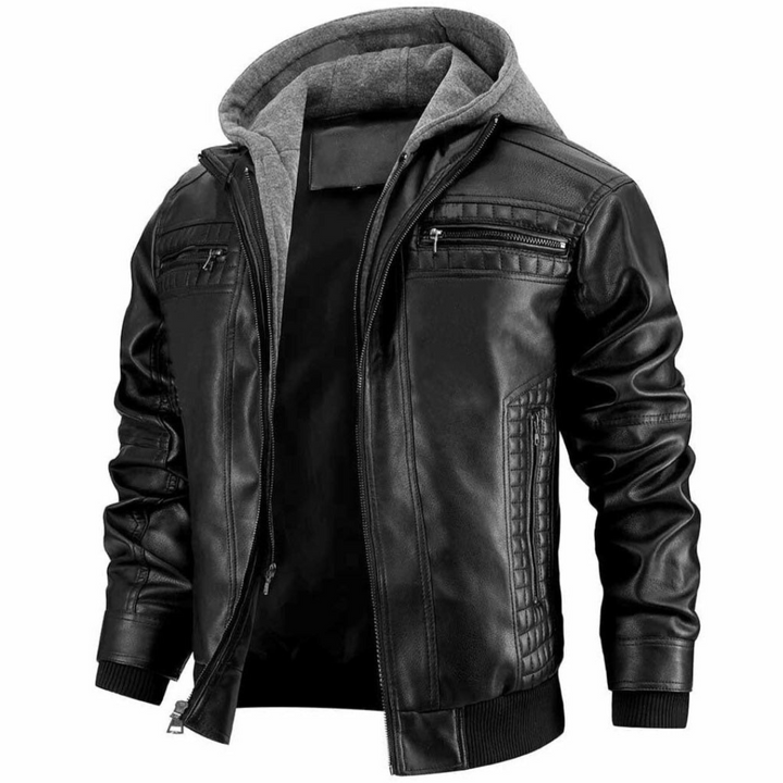 Jace Veste Homme en Cuir – Style Moto Rétro avec Capuche & Fermeture Zippée